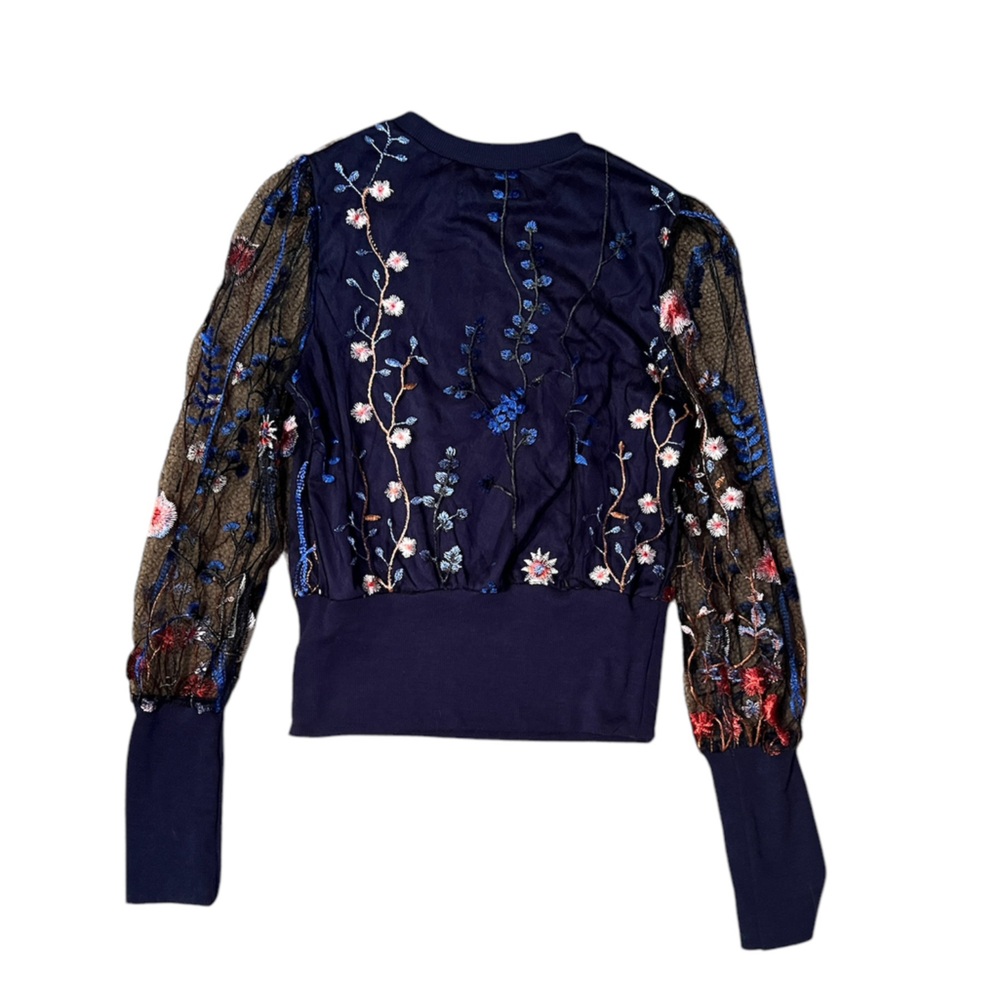 CBR Blue Floral Mesh Long Sleeve Top Size L
